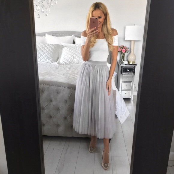 Long Maxi Tulle Grey Tulle Skirt - Picture 4 of 8